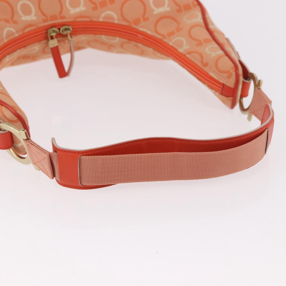 Salvatore Ferragamo Gancini Shoulder Bag Canvas Orange Gold Auth BA13723V