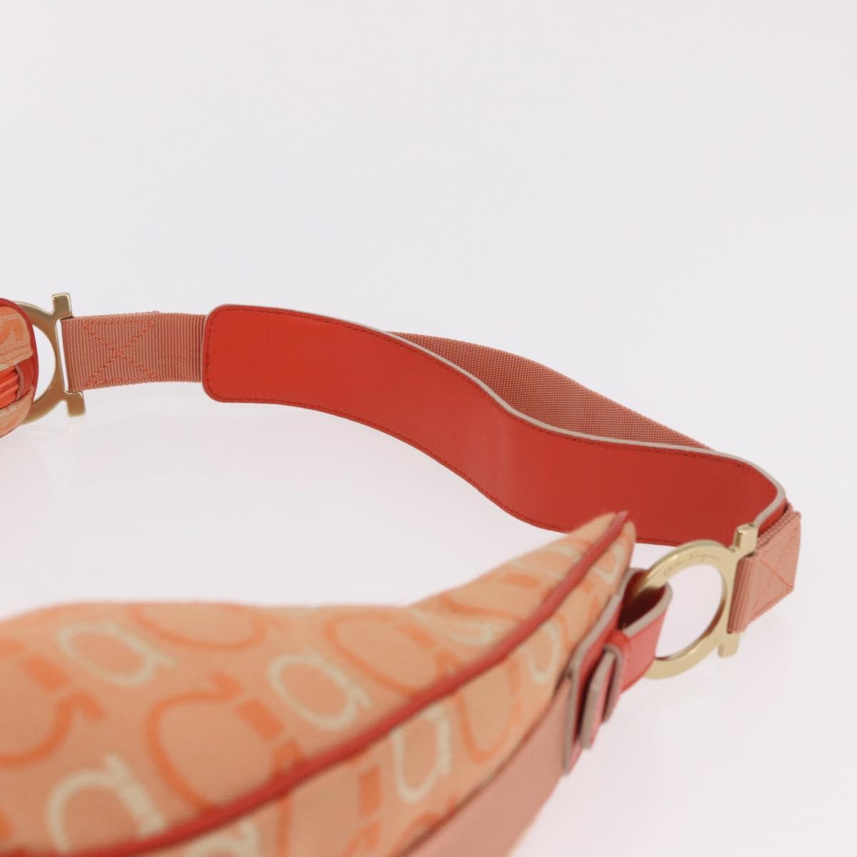 Salvatore Ferragamo Gancini Shoulder Bag Canvas Orange Gold Auth BA13723V