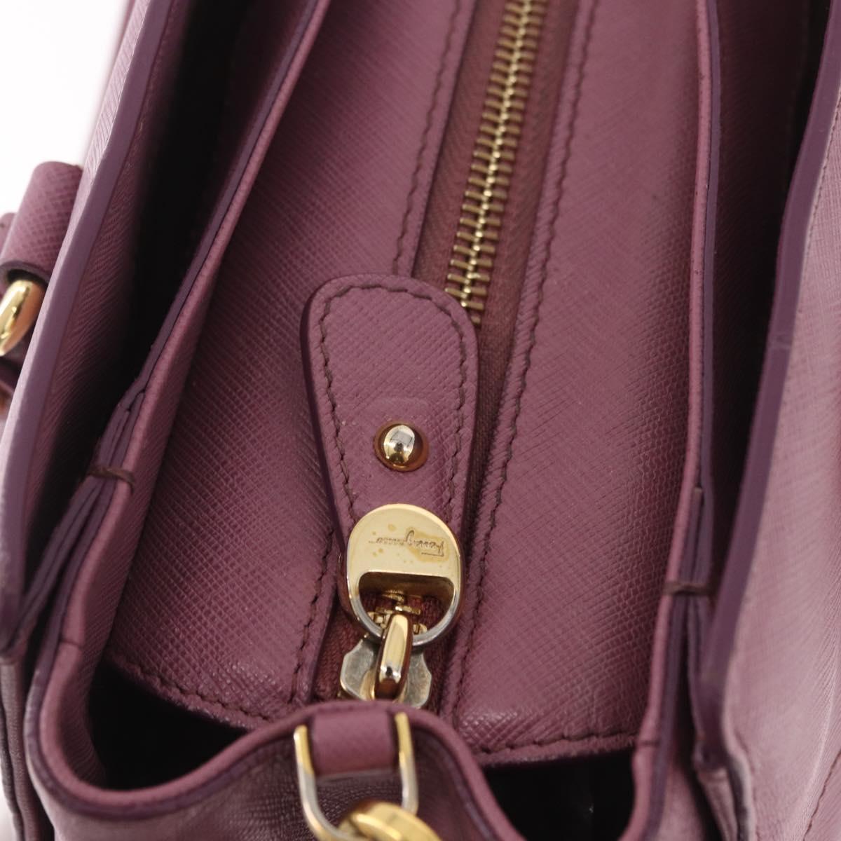 Salvatore Ferragamo Gancini Hand Bag Leather 2way Purple Gold Auth BA13724A