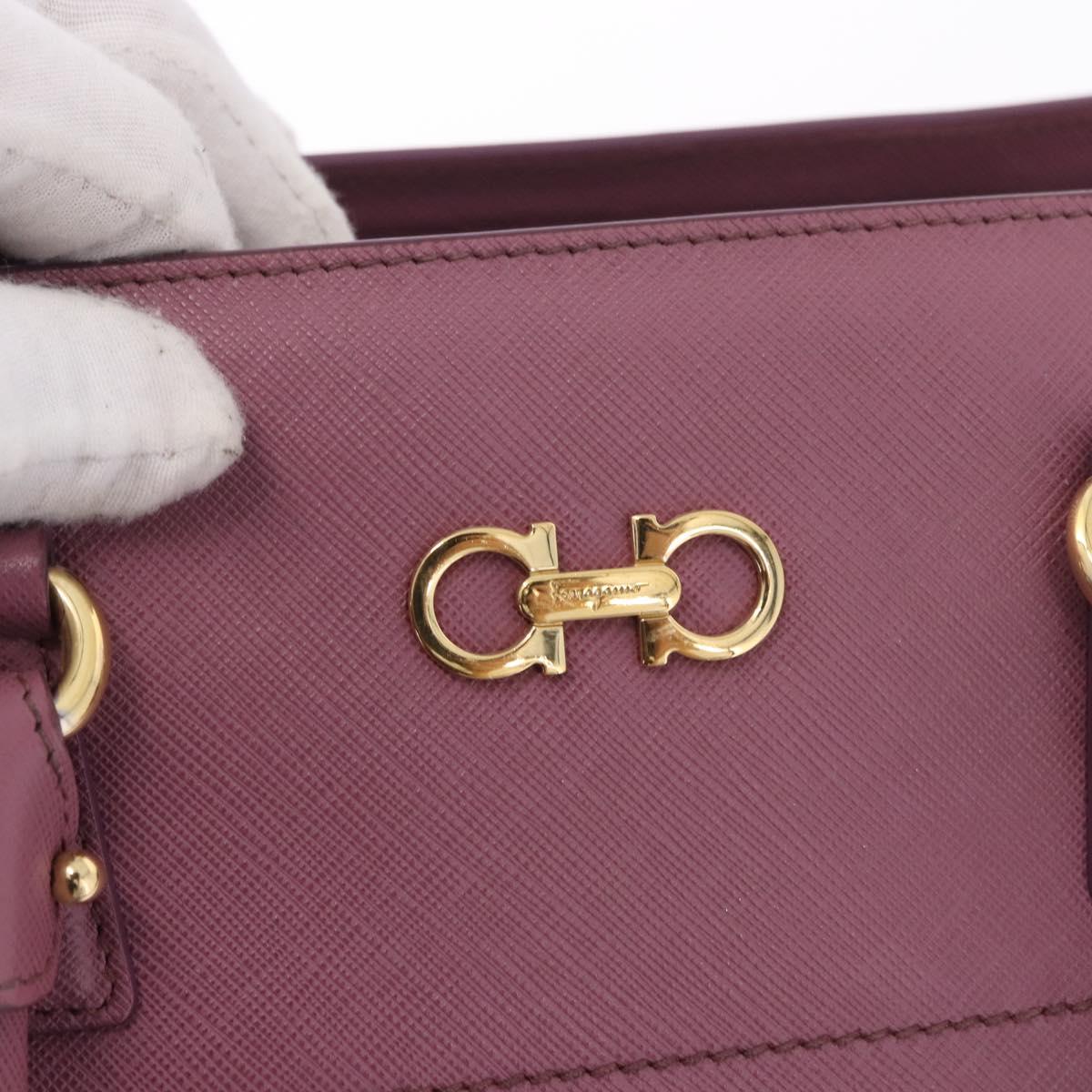 Salvatore Ferragamo Gancini Hand Bag Leather 2way Purple Gold Auth BA13724A