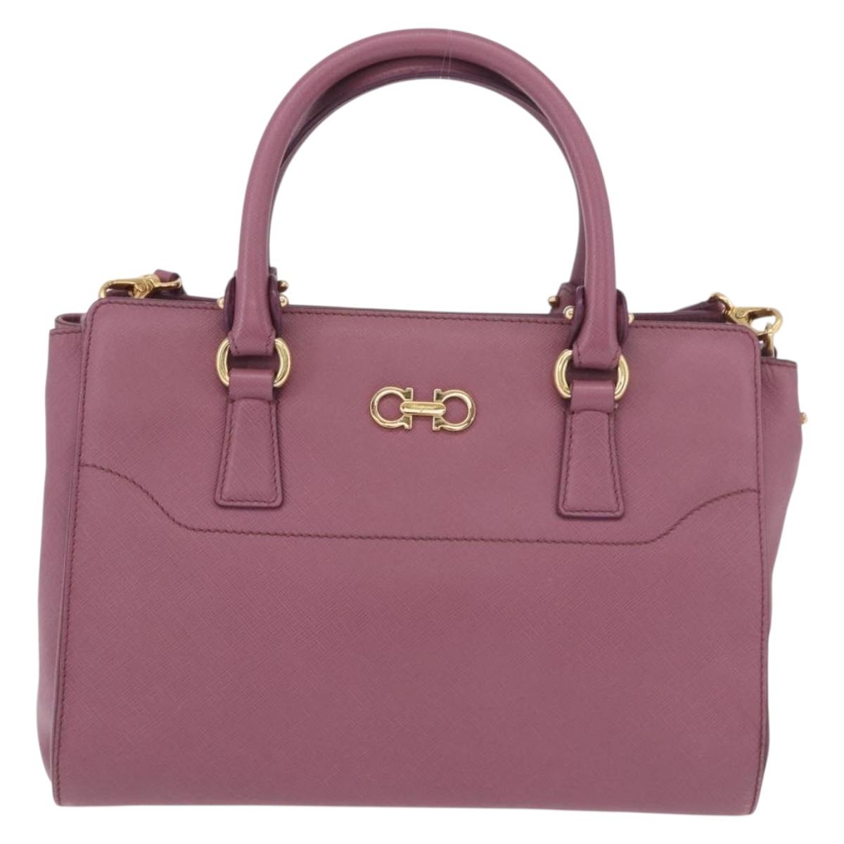 Salvatore Ferragamo Gancini Hand Bag Leather 2way Purple Gold Auth BA13724A