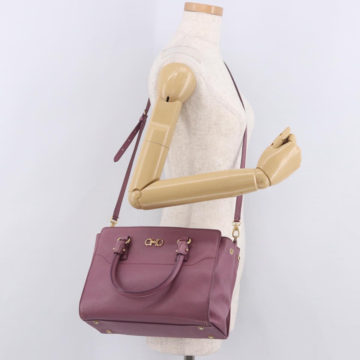 Salvatore Ferragamo Gancini Hand Bag Leather 2way Purple Gold Auth BA13724A