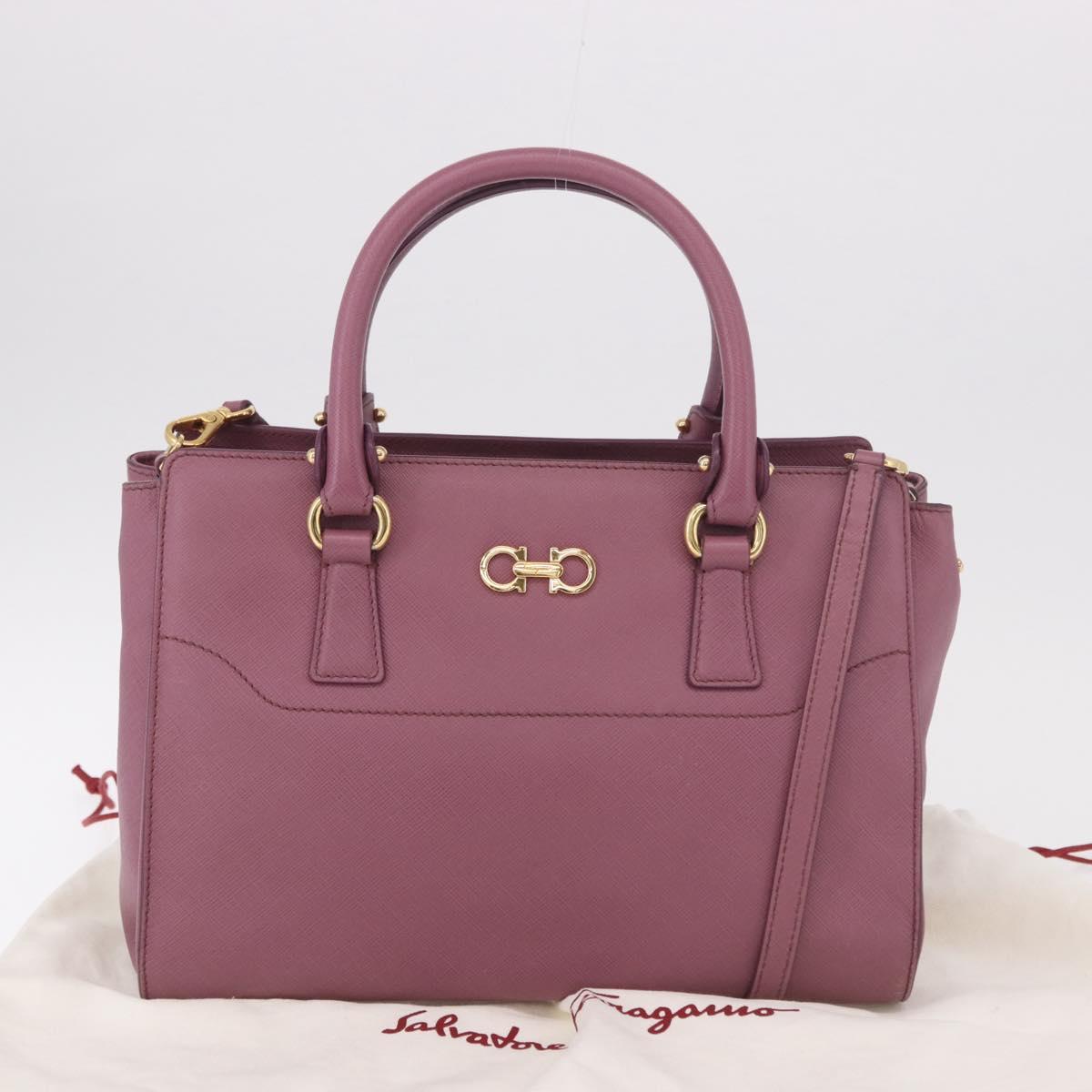 Salvatore Ferragamo Gancini Hand Bag Leather 2way Purple Gold Auth BA13724A