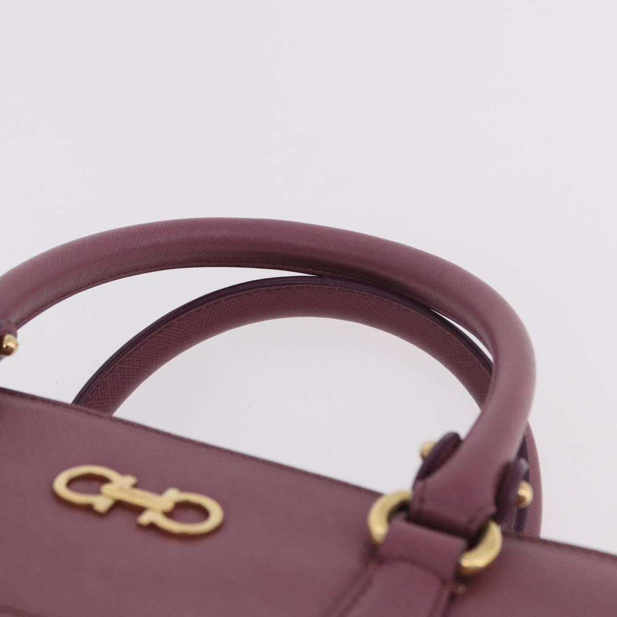 Salvatore Ferragamo Gancini Hand Bag Leather 2way Purple Gold Auth BA13724A