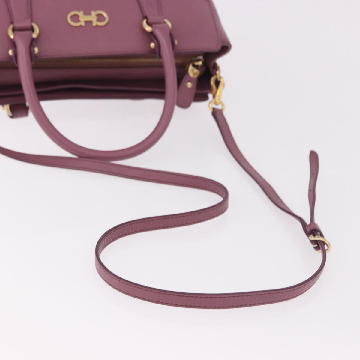 Salvatore Ferragamo Gancini Hand Bag Leather 2way Purple Gold Auth BA13724A