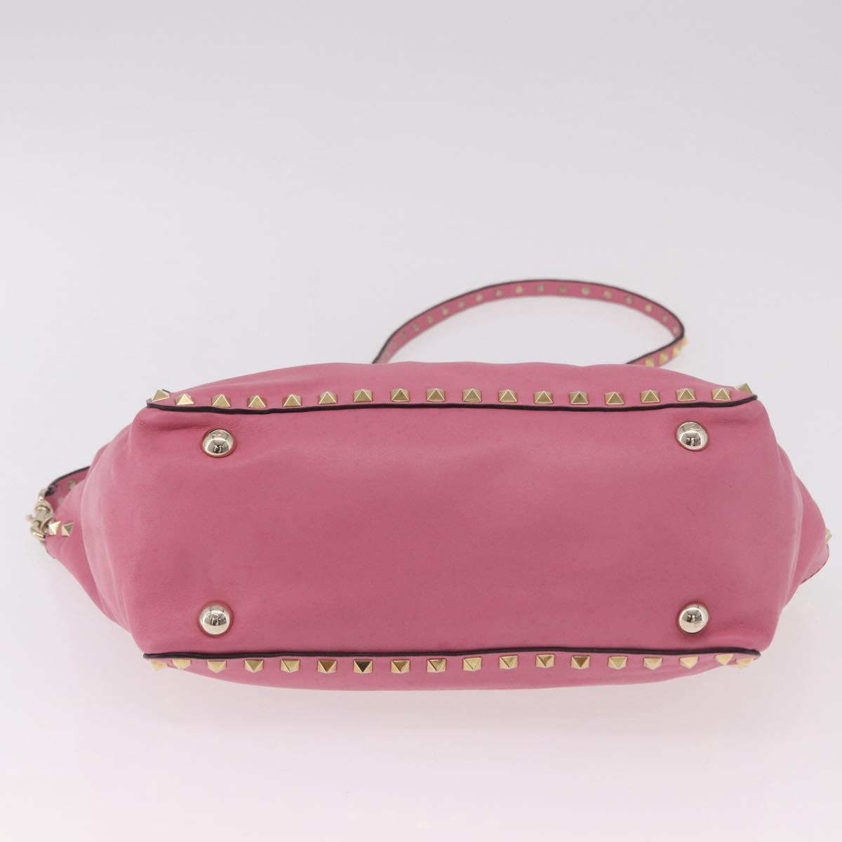 VALENTINO Studs Tote Bag Leather 2way Pink Gold Auth BA13725A