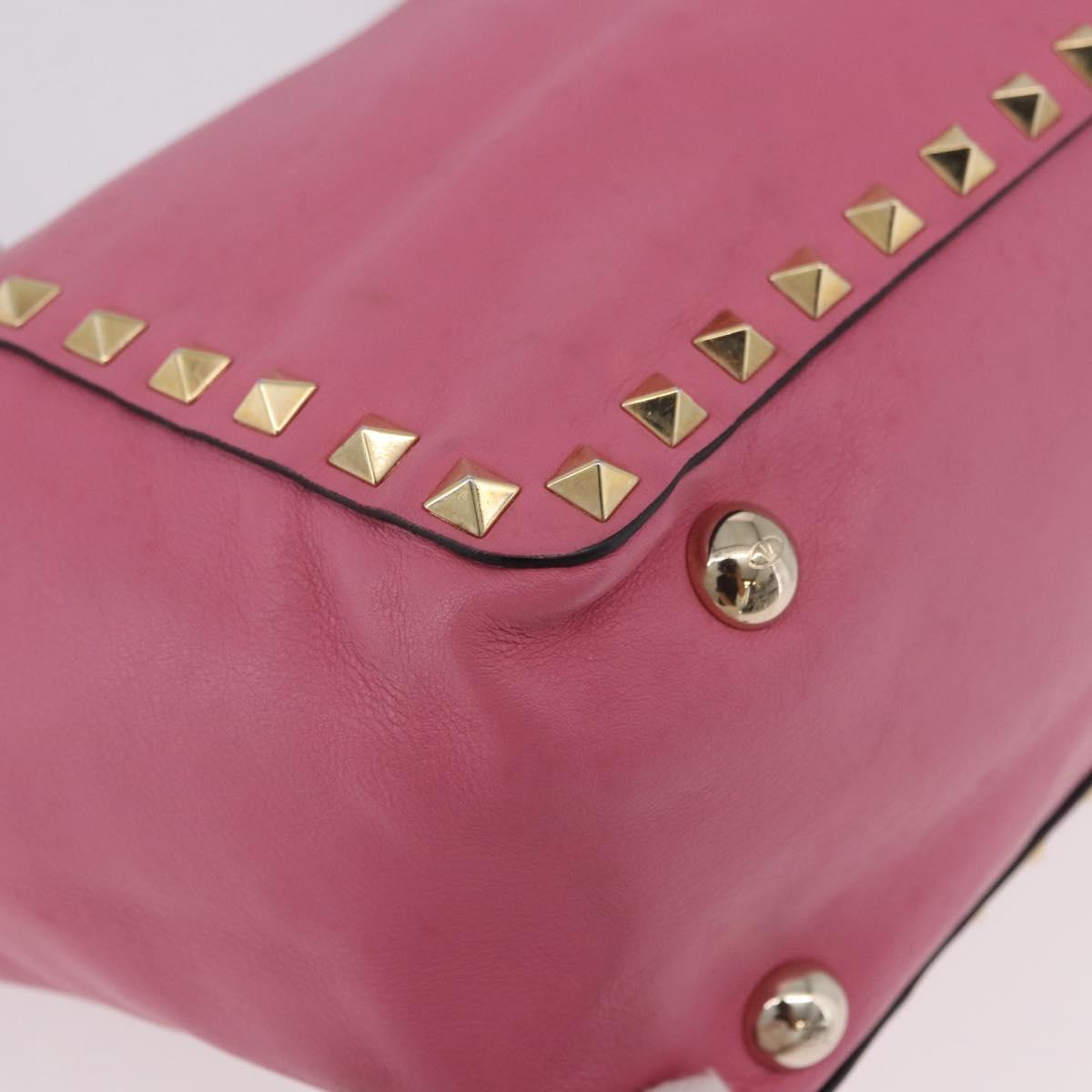 VALENTINO Studs Tote Bag Leather 2way Pink Gold Auth BA13725A