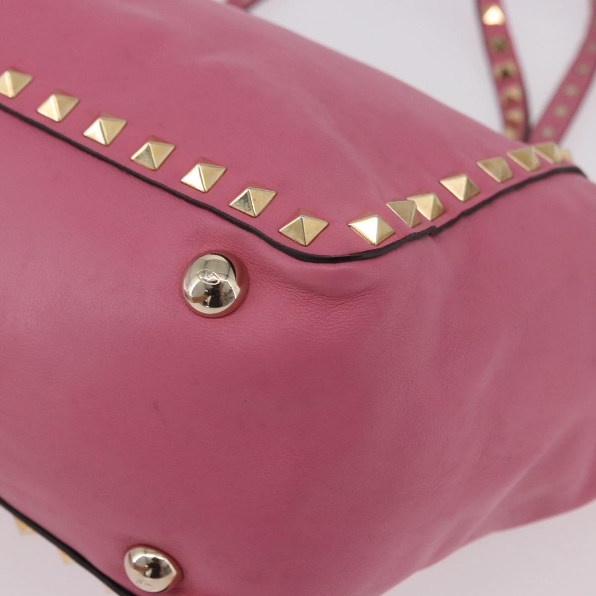 VALENTINO Studs Tote Bag Leather 2way Pink Gold Auth BA13725A
