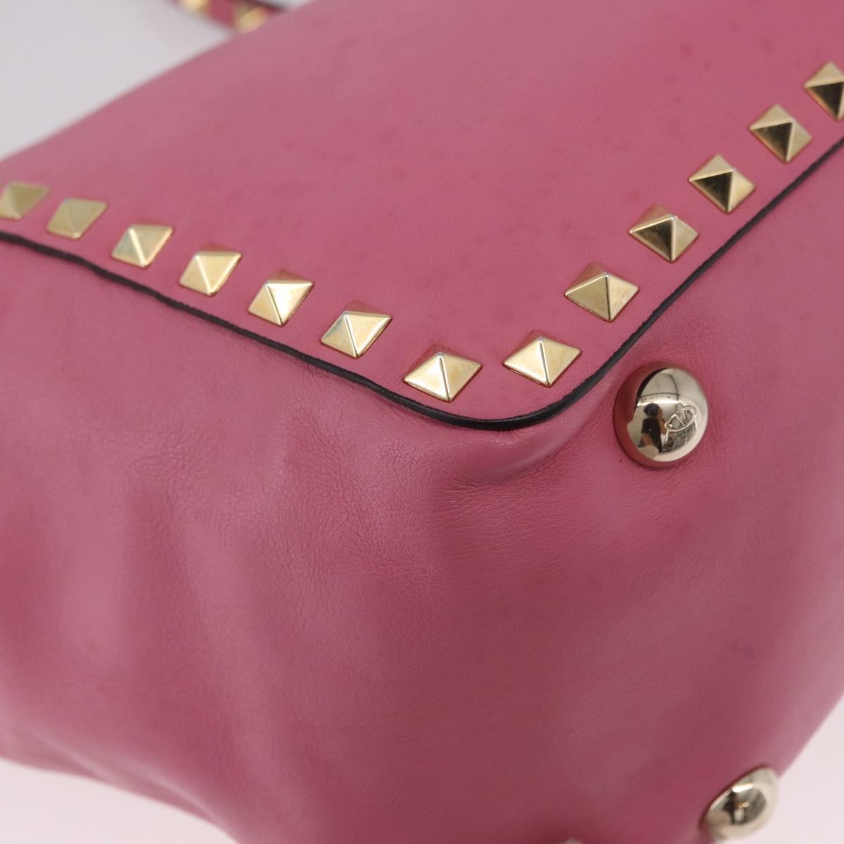 VALENTINO Studs Tote Bag Leather 2way Pink Gold Auth BA13725A