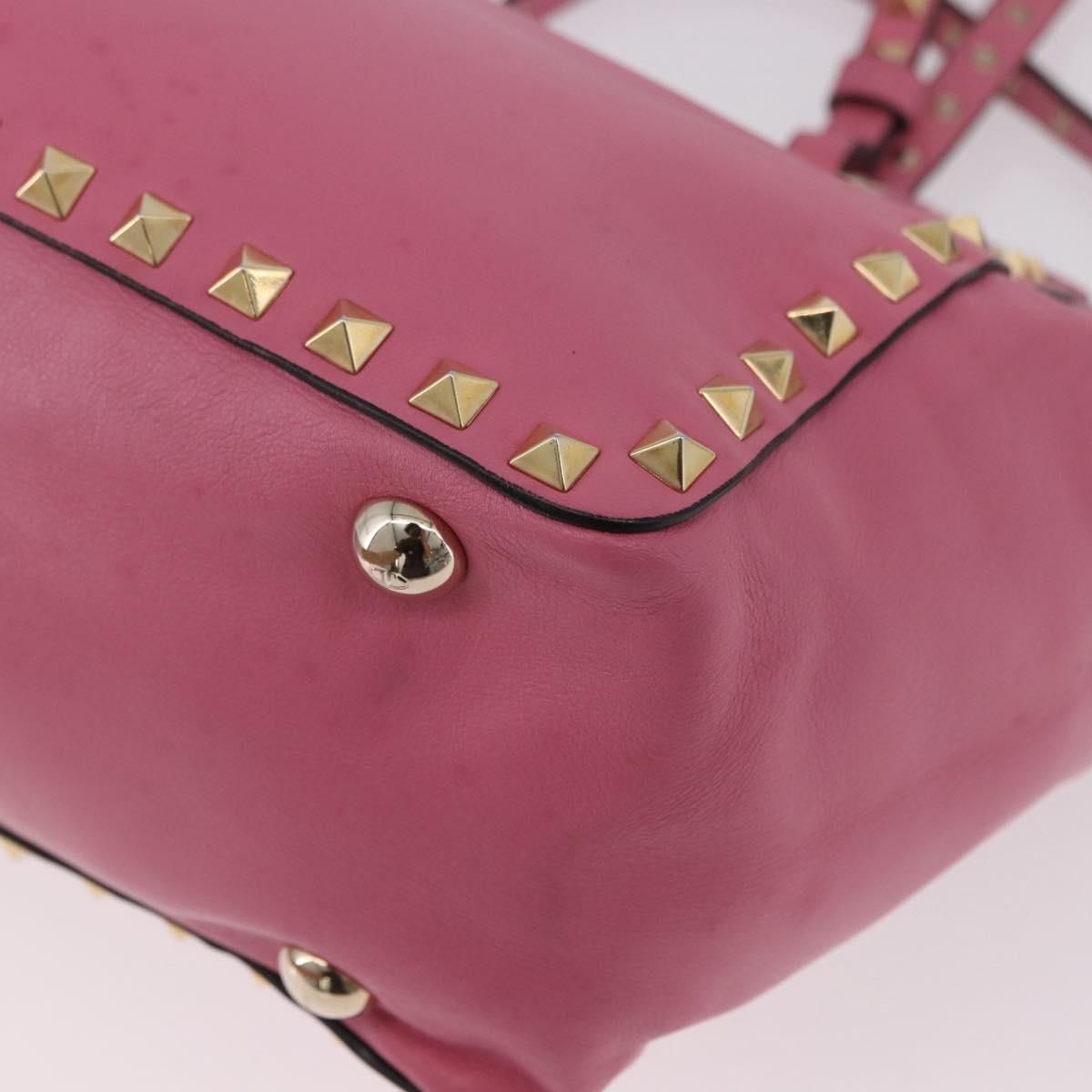 VALENTINO Studs Tote Bag Leather 2way Pink Gold Auth BA13725A