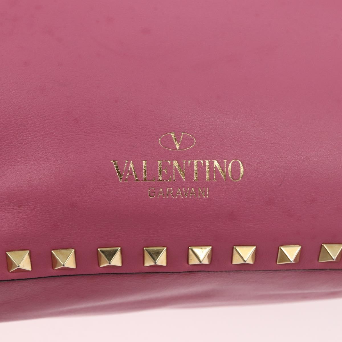 VALENTINO Studs Tote Bag Leather 2way Pink Gold Auth BA13725A
