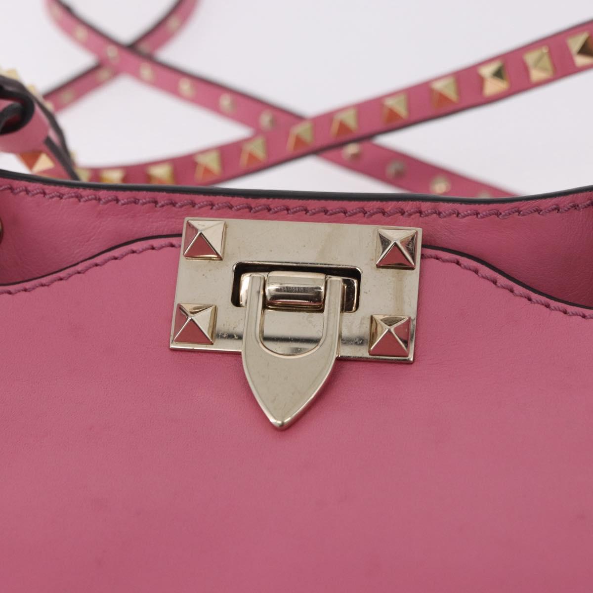 VALENTINO Studs Tote Bag Leather 2way Pink Gold Auth BA13725A