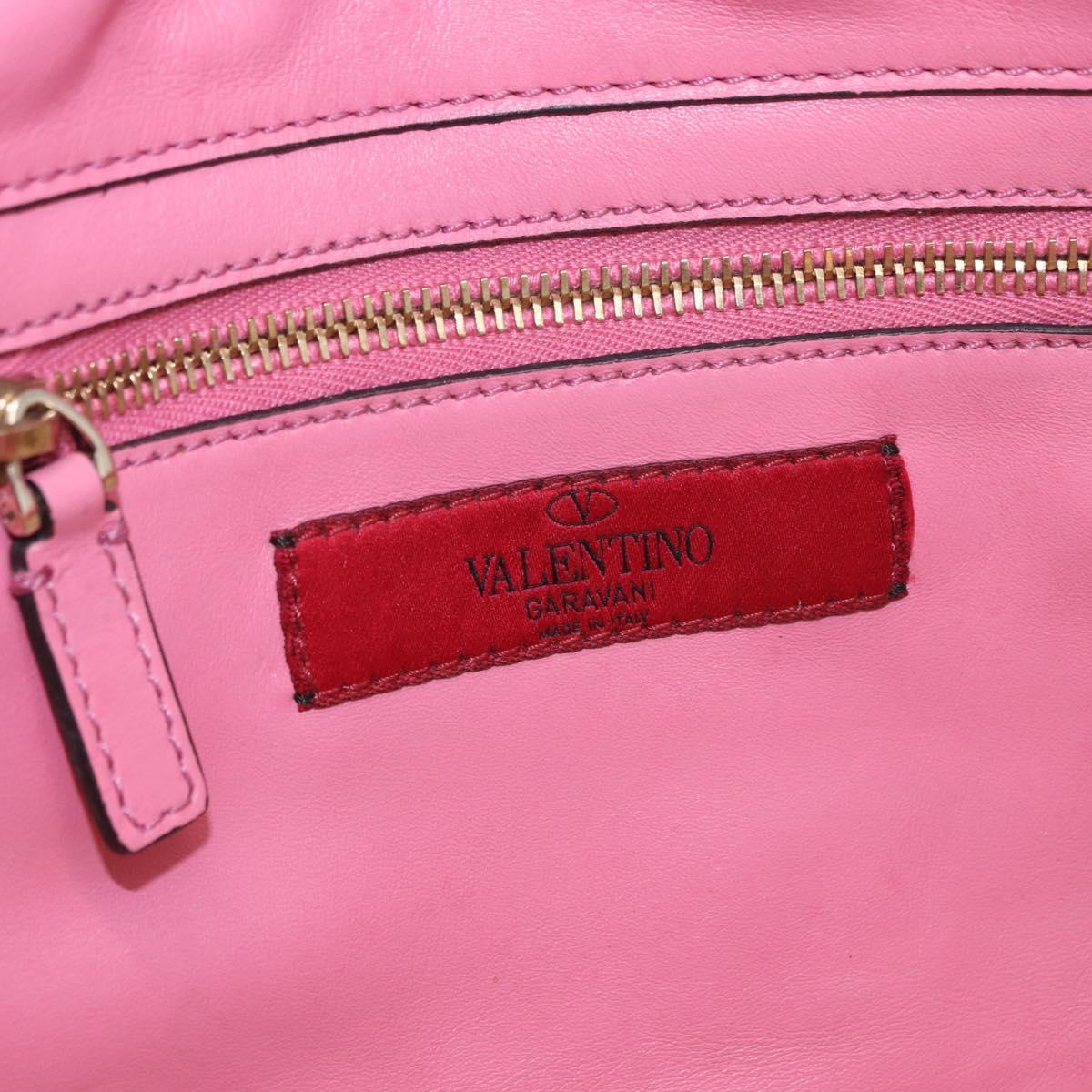 VALENTINO Studs Tote Bag Leather 2way Pink Gold Auth BA13725A