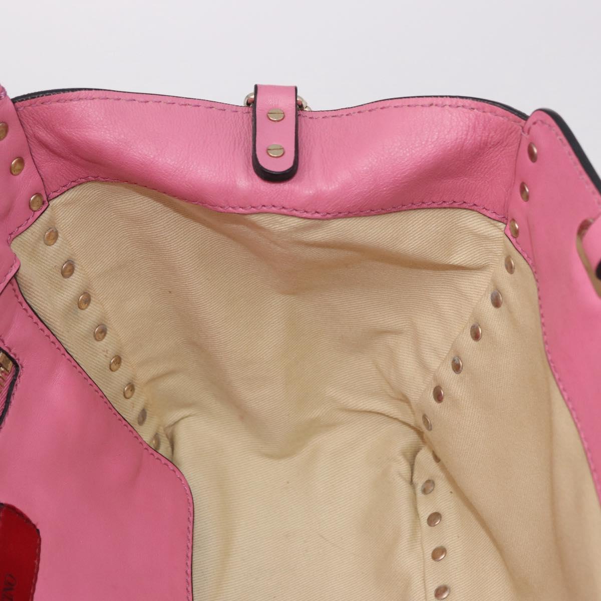 VALENTINO Studs Tote Bag Leather 2way Pink Gold Auth BA13725A