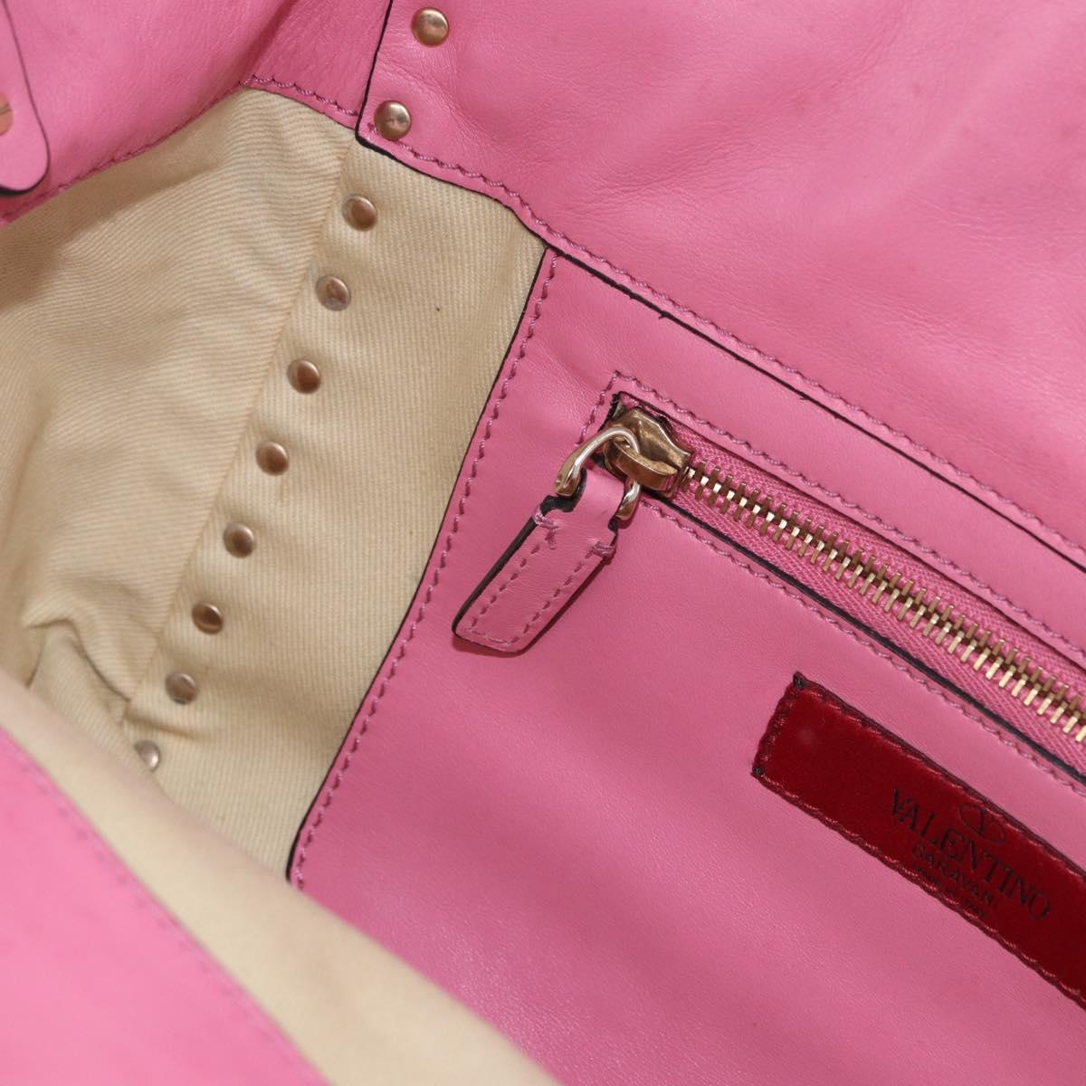 VALENTINO Studs Tote Bag Leather 2way Pink Gold Auth BA13725A