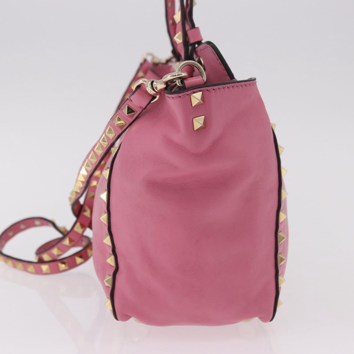 VALENTINO Studs Tote Bag Leather 2way Pink Gold Auth BA13725A