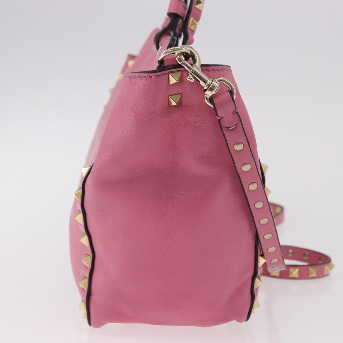 VALENTINO Studs Tote Bag Leather 2way Pink Gold Auth BA13725A