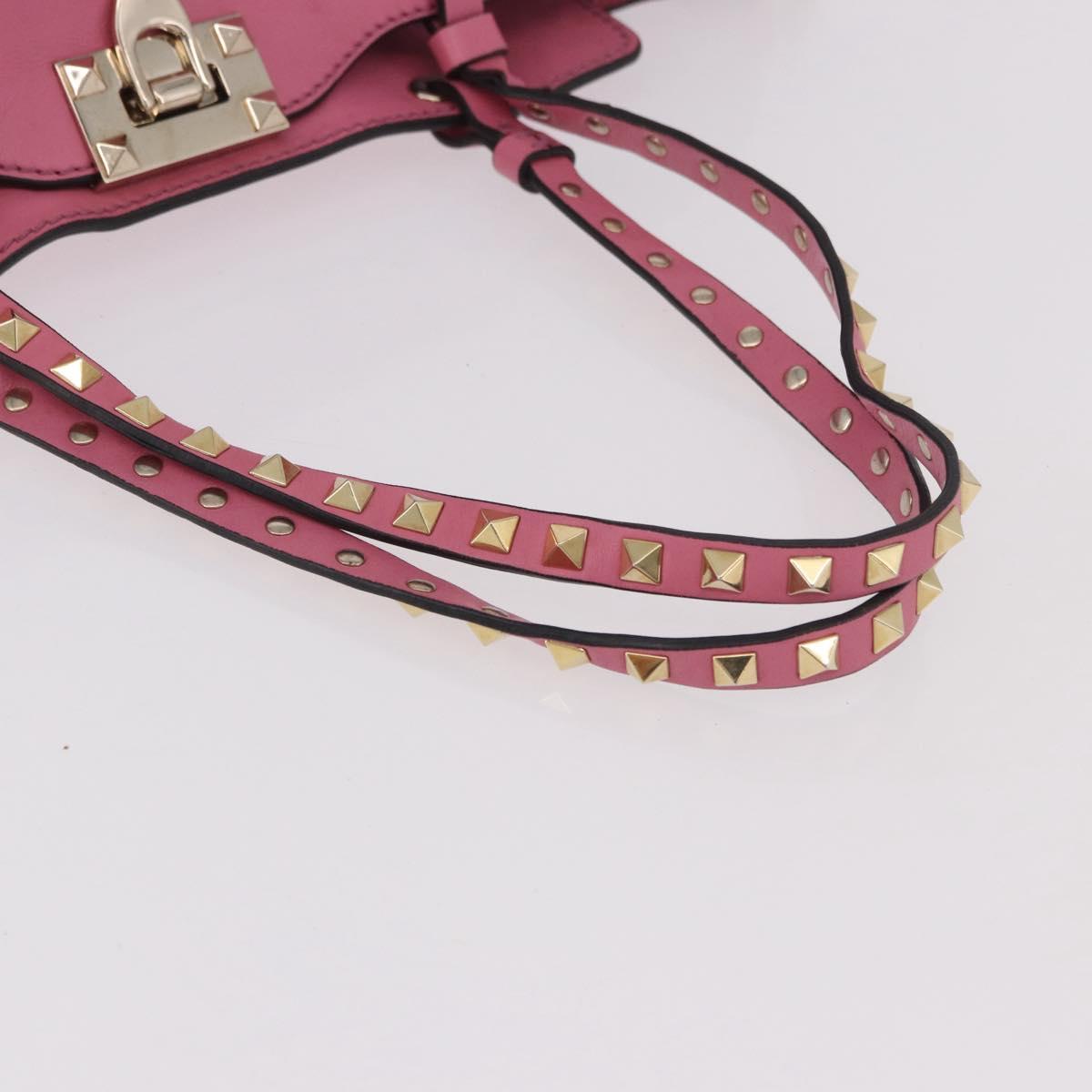 VALENTINO Studs Tote Bag Leather 2way Pink Gold Auth BA13725A