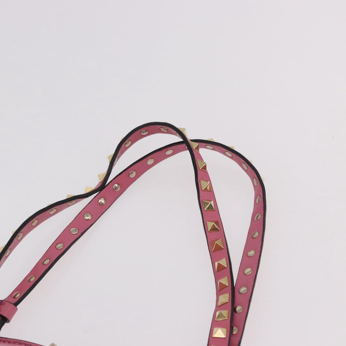 VALENTINO Studs Tote Bag Leather 2way Pink Gold Auth BA13725A