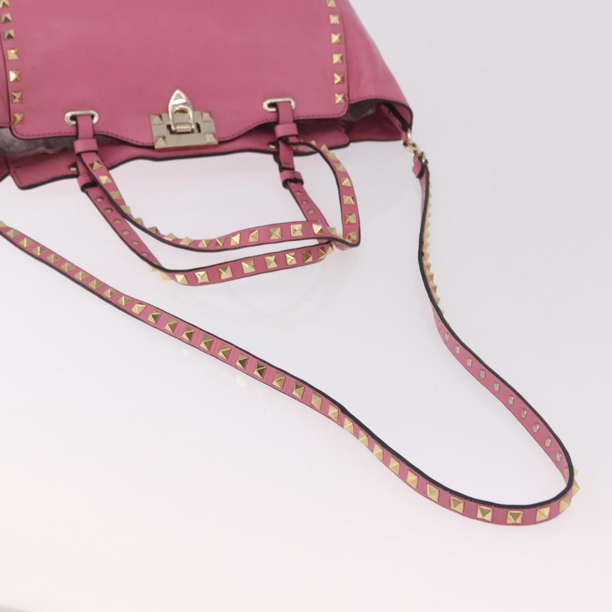 VALENTINO Studs Tote Bag Leather 2way Pink Gold Auth BA13725A