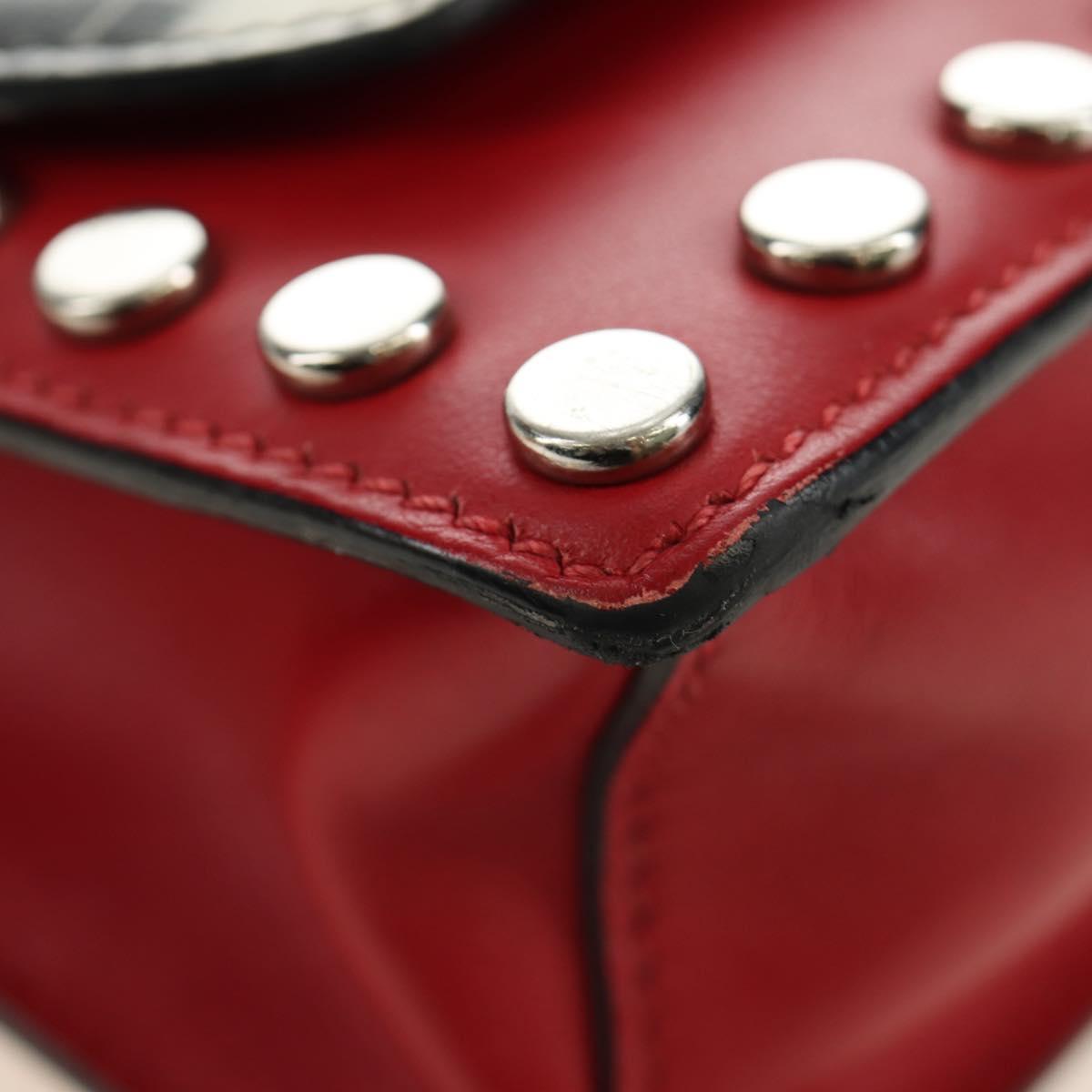PRADA Comic Electra Shoulder Bag Leather Red Silver Auth BA13728V