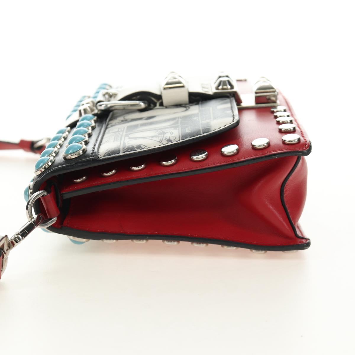 PRADA Comic Electra Shoulder Bag Leather Red Silver Auth BA13728V