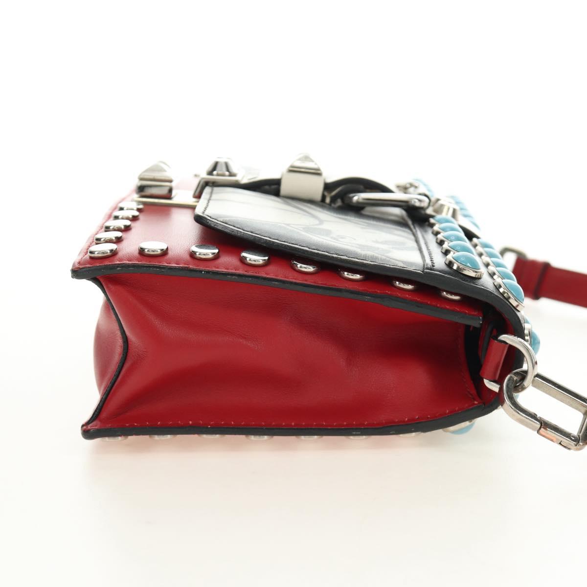 PRADA Comic Electra Shoulder Bag Leather Red Silver Auth BA13728V