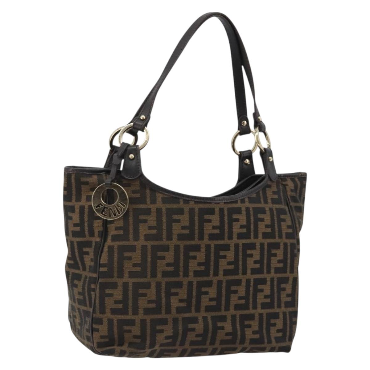 FENDI Zucca Canvas Tote Bag Black Brown Auth BA13729V