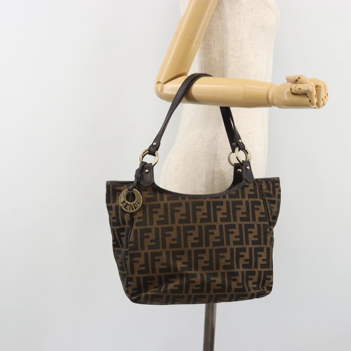 FENDI Zucca Canvas Tote Bag Black Brown Auth BA13729V