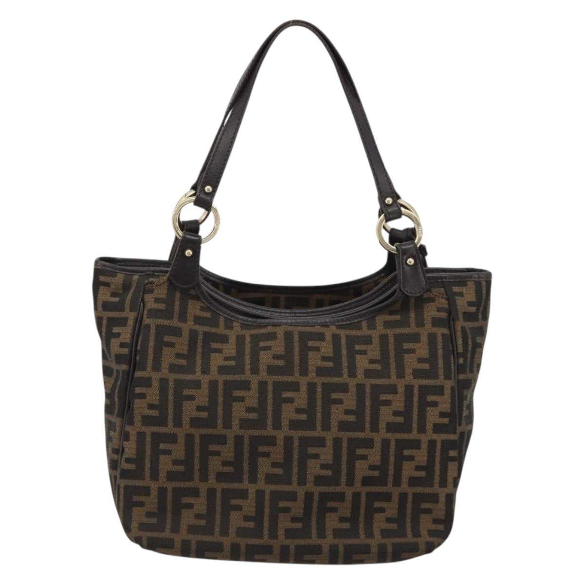 FENDI Zucca Canvas Tote Bag Black Brown Auth BA13729V