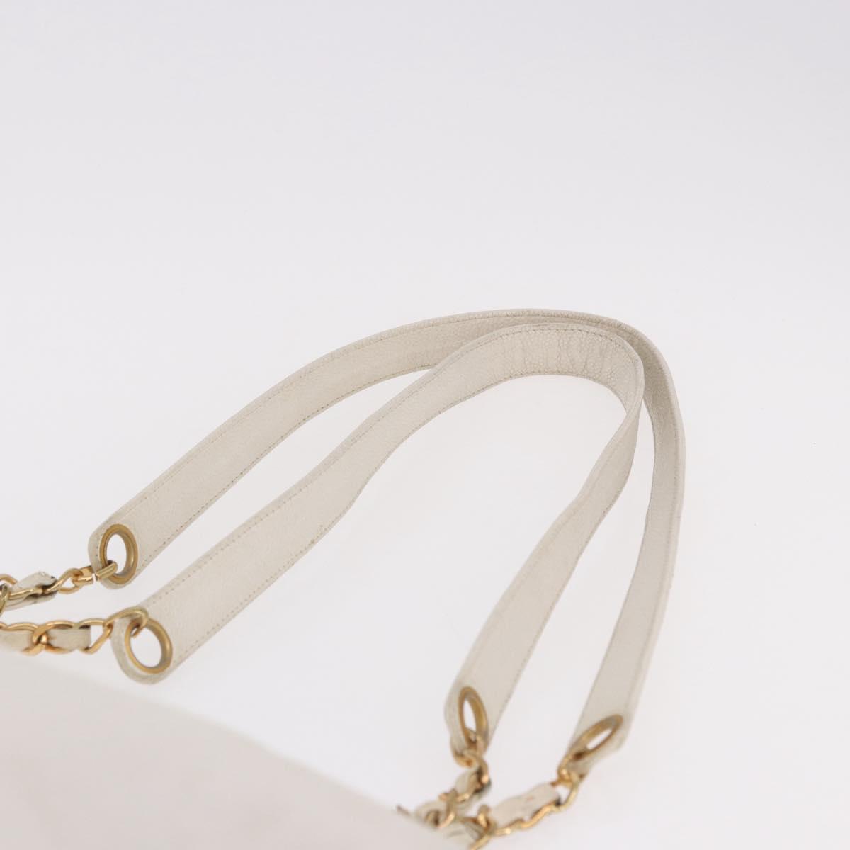 CHANEL Chain Tote Bag Caviar Skin White Gold CC Auth BA13731A