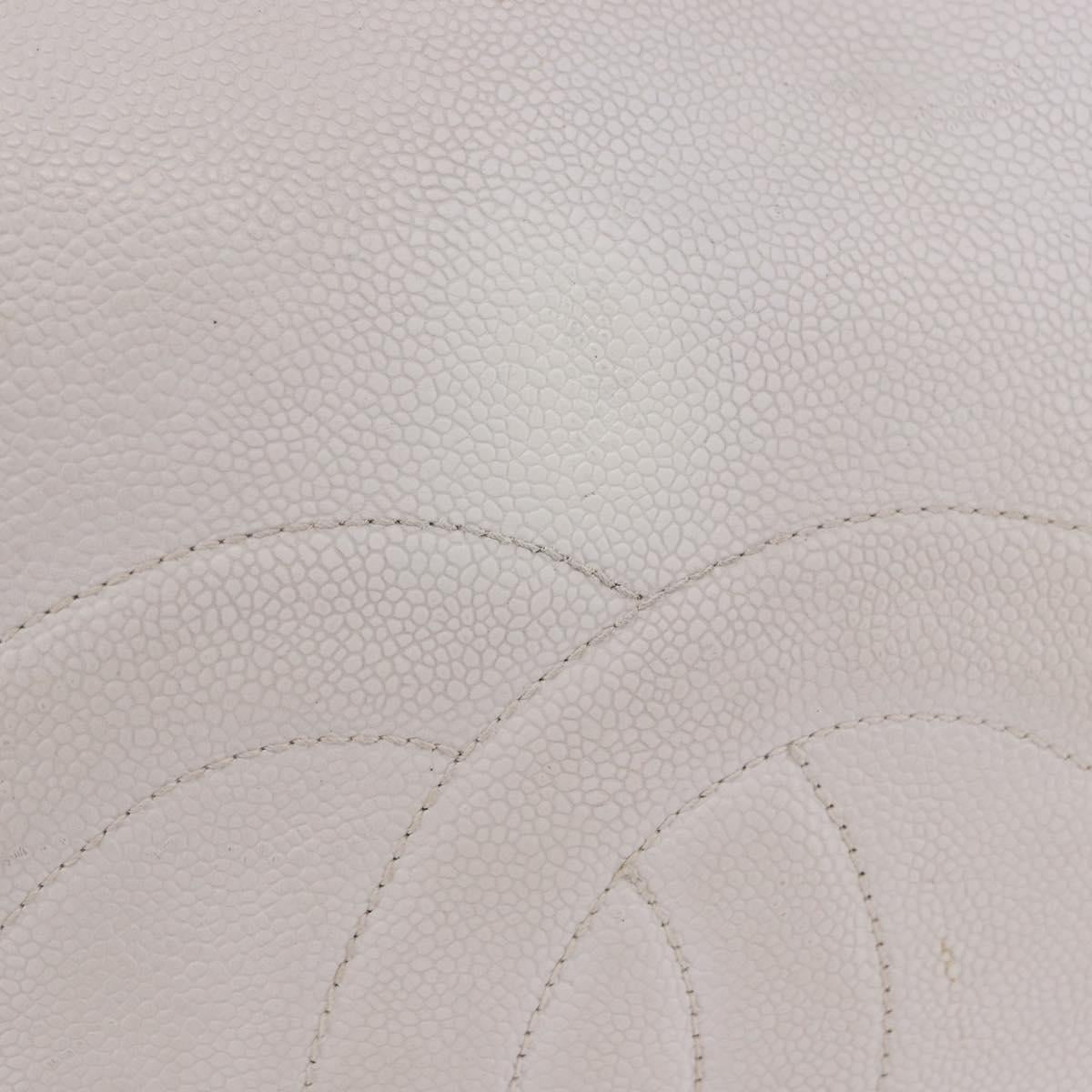 CHANEL Chain Tote Bag Caviar Skin White Gold CC Auth BA13731A