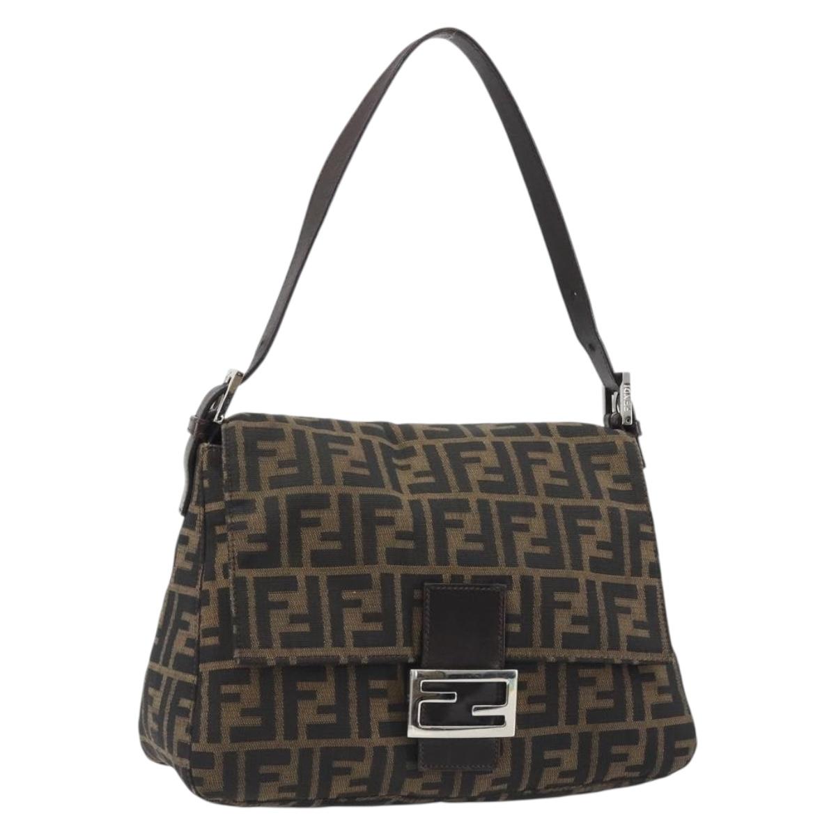 FENDI Zucca Canvas Mamma Baguette Shoulder Bag Black Brown Auth BA13733V