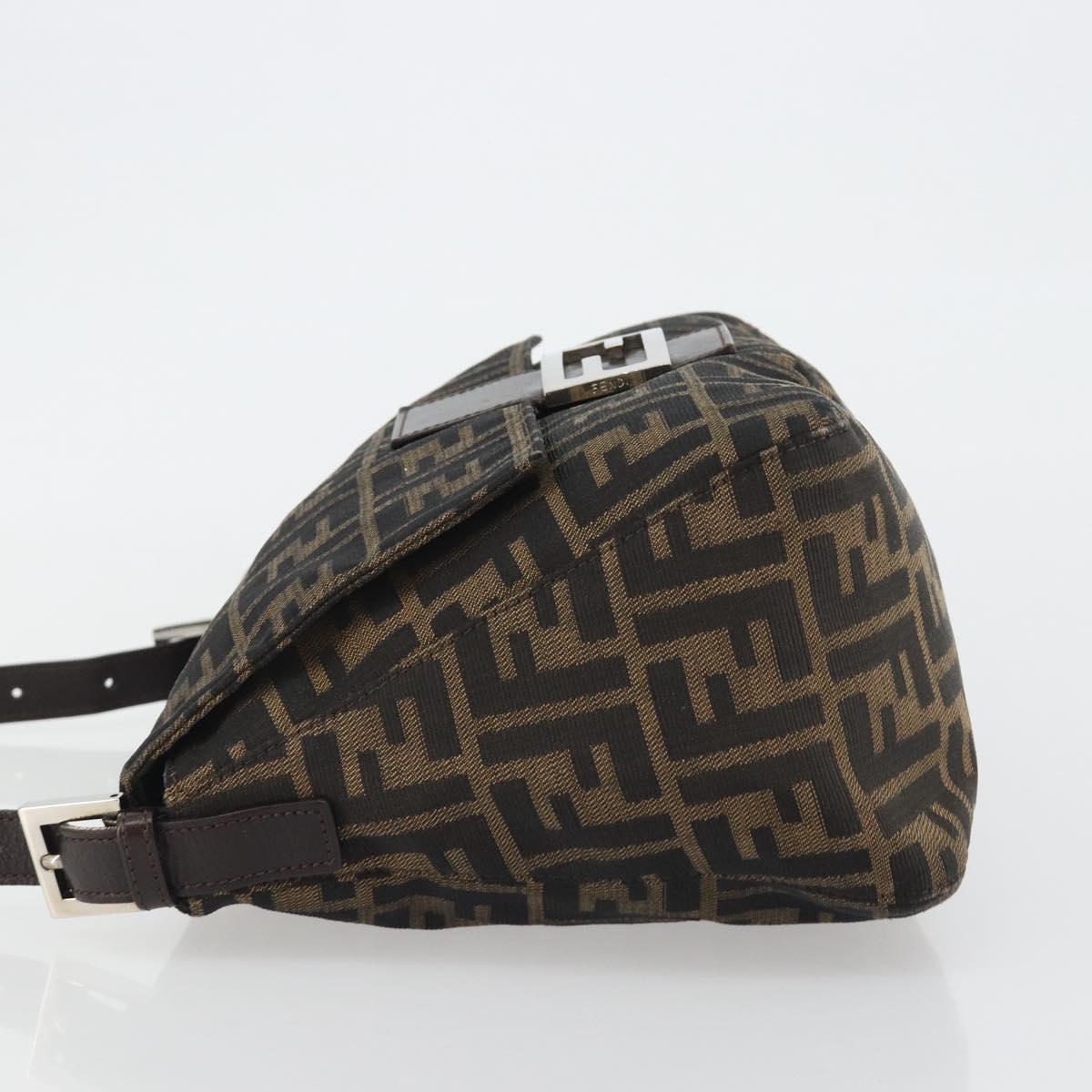 FENDI Zucca Canvas Mamma Baguette Shoulder Bag Black Brown Auth BA13733V