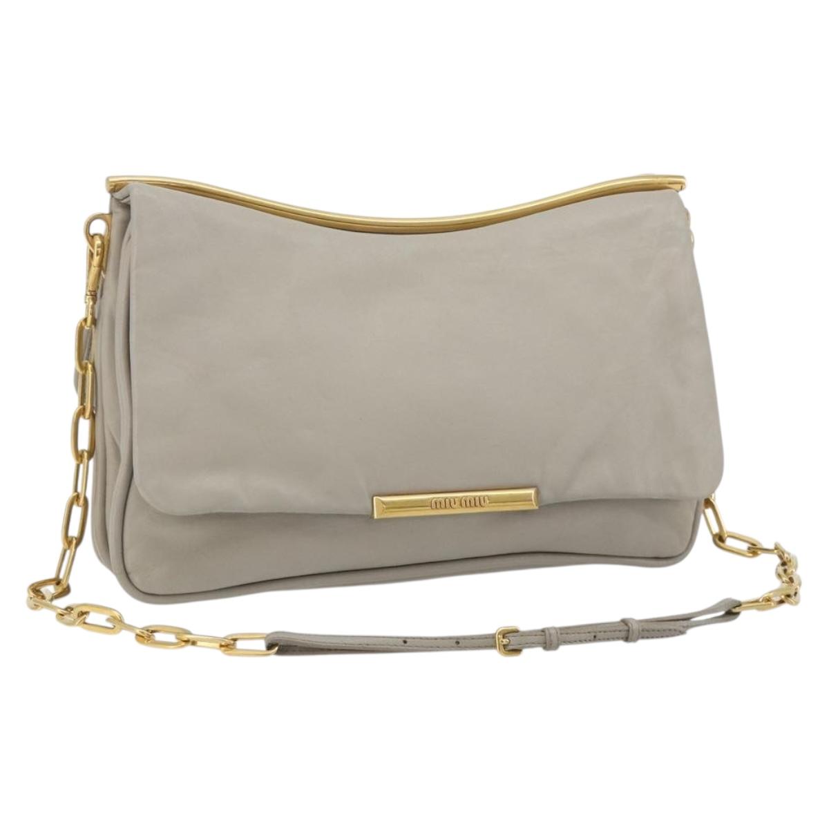 Miu Miu Chain Shoulder Bag Leather Gray Gold Auth BA13736V