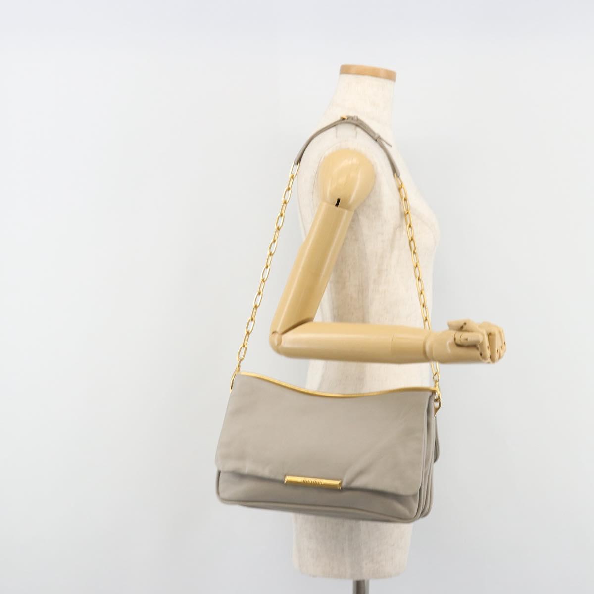 Miu Miu Chain Shoulder Bag Leather Gray Gold Auth BA13736V