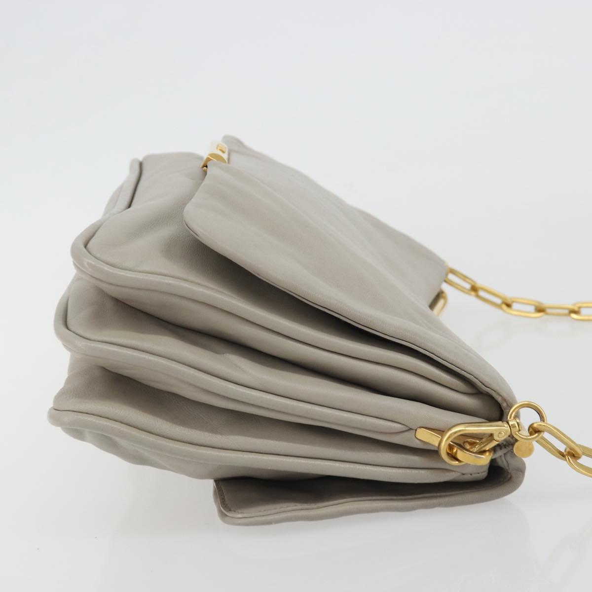 Miu Miu Chain Shoulder Bag Leather Gray Gold Auth BA13736V