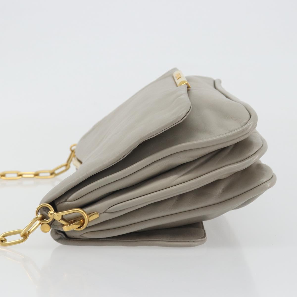 Miu Miu Chain Shoulder Bag Leather Gray Gold Auth BA13736V
