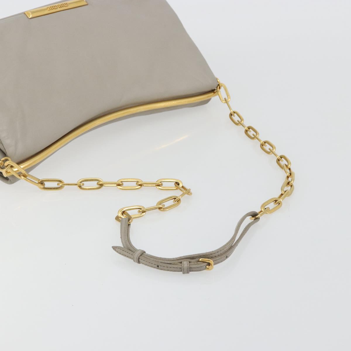 Miu Miu Chain Shoulder Bag Leather Gray Gold Auth BA13736V