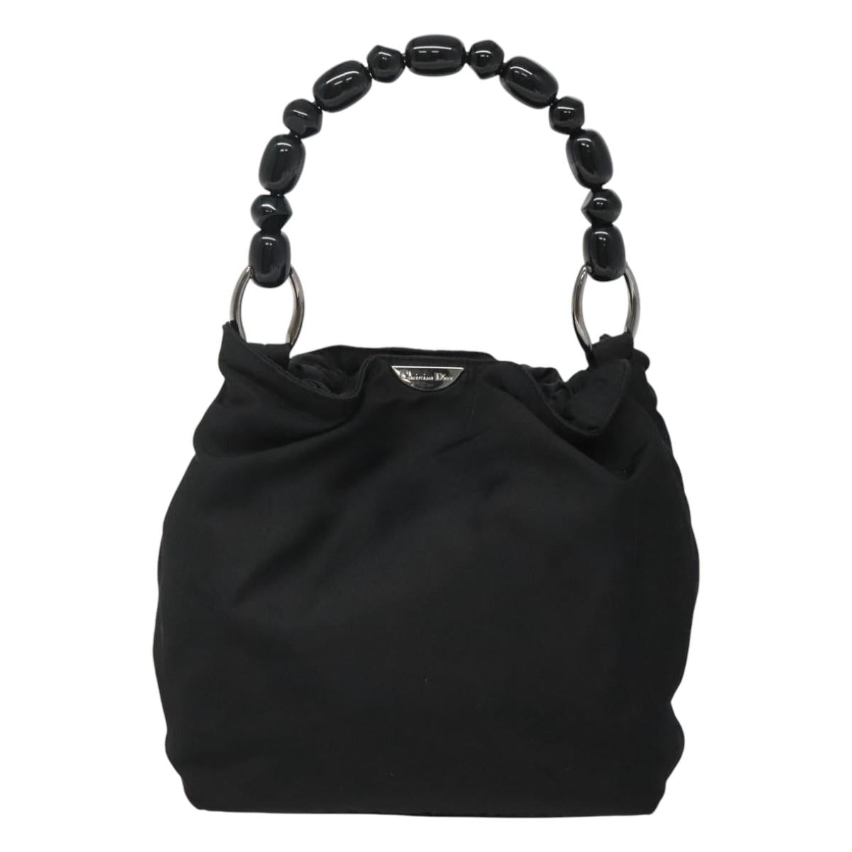 Christian Dior Maris Pearl Shoulder Bag Nylon Black Silver Auth BA1374