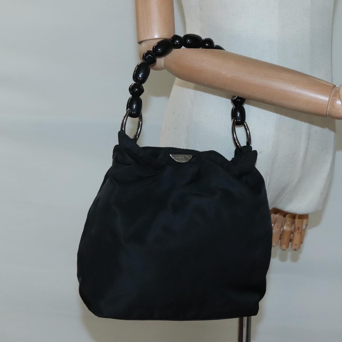 Christian Dior Maris Pearl Shoulder Bag Nylon Black Silver Auth BA1374