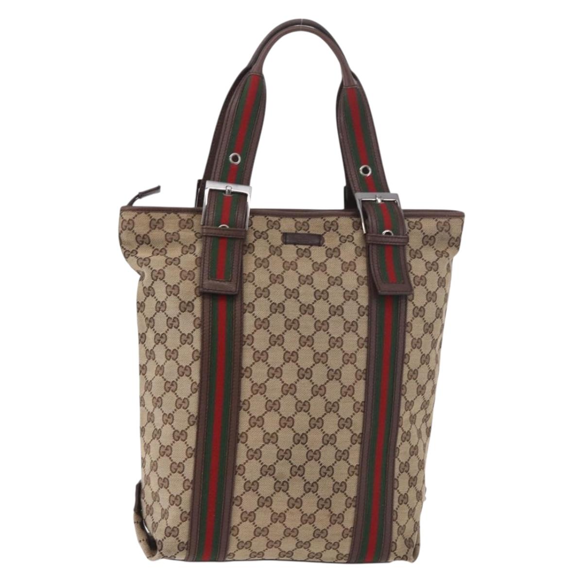 GUCCI GG Supreme Web Sherry Line Tote Bag Beige Silver 131186 Auth BA13747A