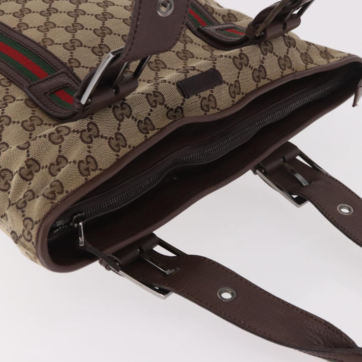 GUCCI GG Supreme Web Sherry Line Tote Bag Beige Silver 131186 Auth BA13747A