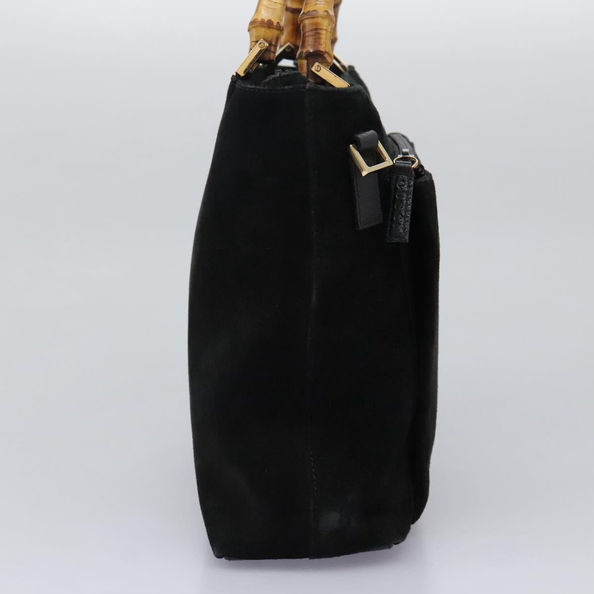 GUCCI Bamboo Hand Bag Suede 2way Black Gold 000 2265 0581 Auth BA1375
