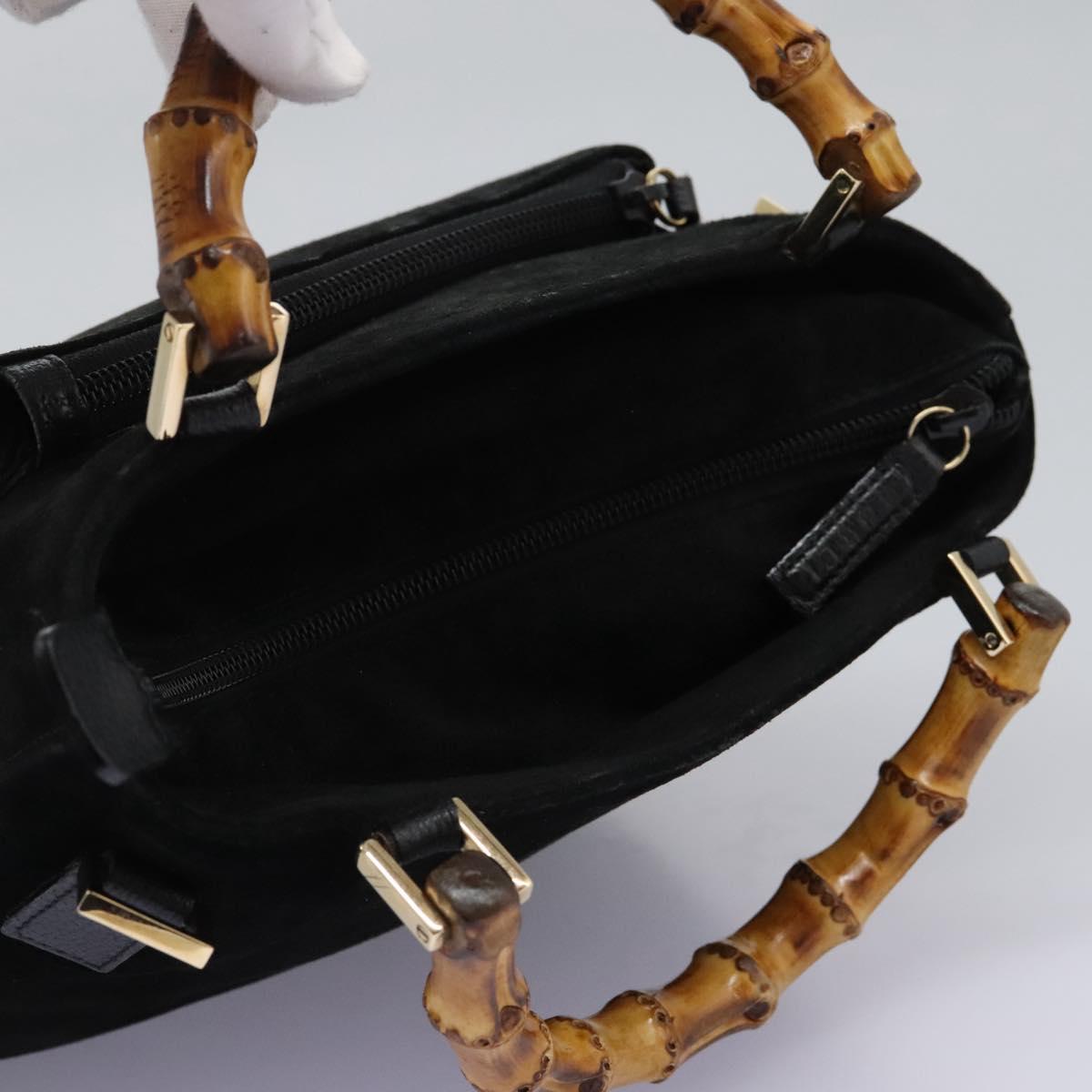 GUCCI Bamboo Hand Bag Suede 2way Black Gold 000 2265 0581 Auth BA1375