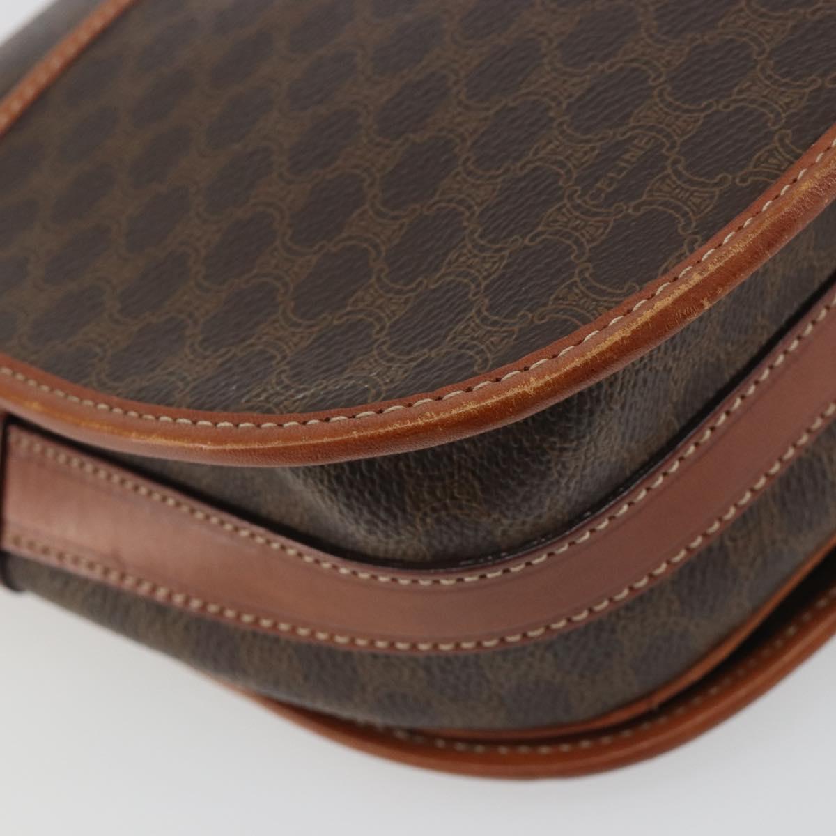 CELINE Macadam Canvas Shoulder Bag PVC Leather Brown Gold Auth BA13751