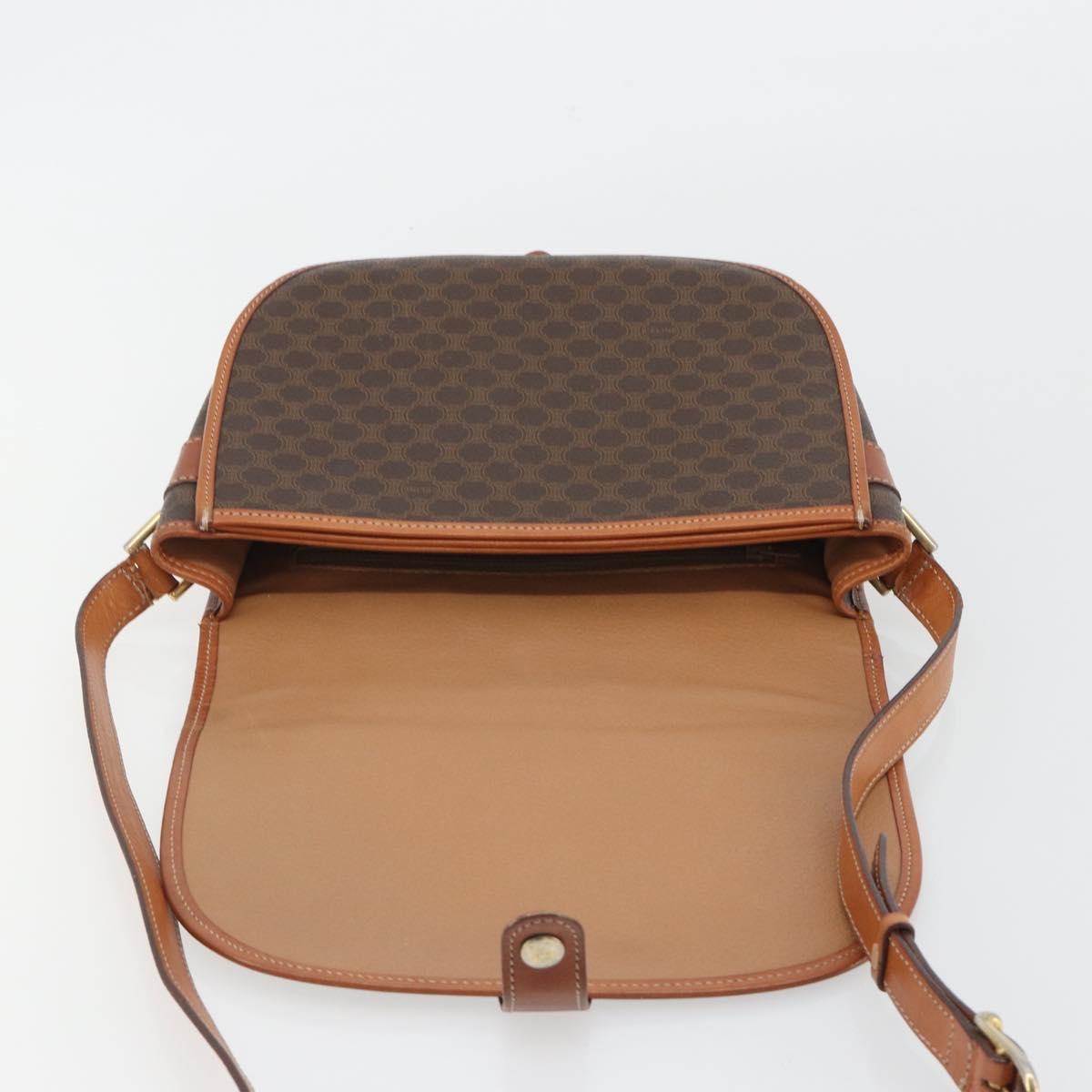 CELINE Macadam Canvas Shoulder Bag PVC Leather Brown Gold Auth BA13751