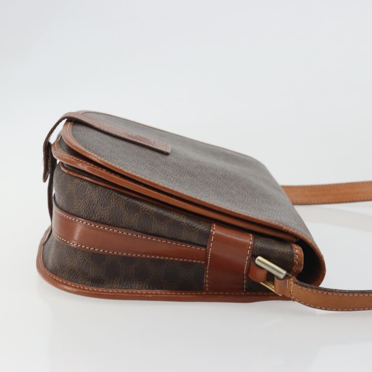 CELINE Macadam Canvas Shoulder Bag PVC Leather Brown Gold Auth BA13751