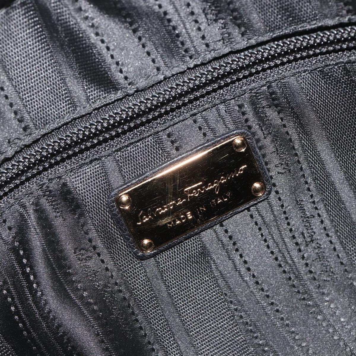 Salvatore Ferragamo Vala Hand Bag Leather Black Gold Auth BA13758