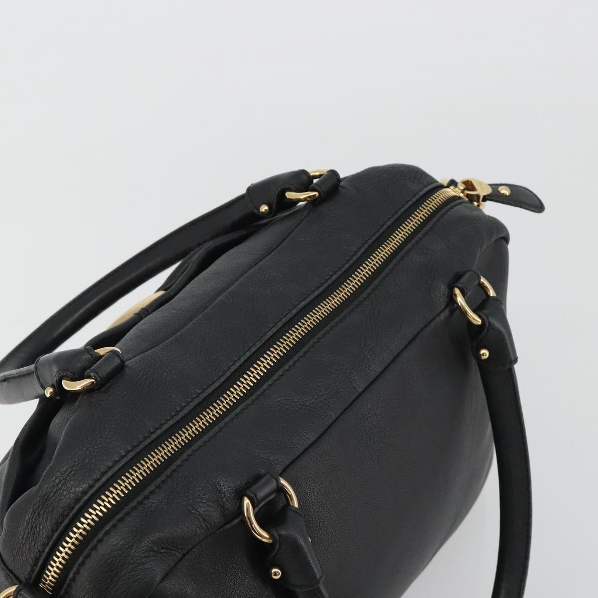 Salvatore Ferragamo Vala Hand Bag Leather Black Gold Auth BA13758
